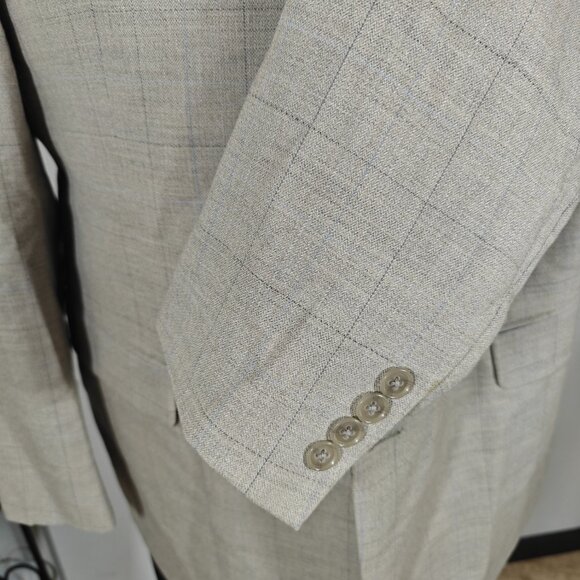 Calvin‎ Klein Men's Sport Coat Blazer Two Button Taupe Grayish Plaid Wool Sz 46L - Picture 10 of 16